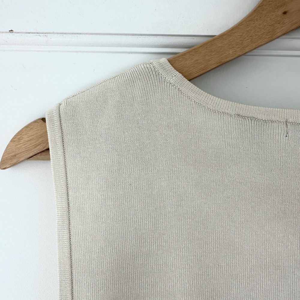 Vintage 90s Liz Claiborne Cream Knit Tank Top Sleeveless Sweater Shell Top - Picture 5 of 6